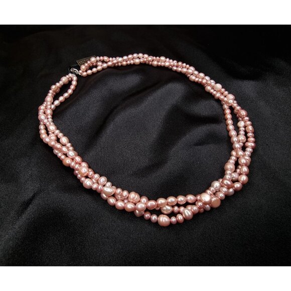 Honora Sterling Silver Pink Freshwater Pearl Multi-Strand Necklace - Picture 2 of 5
